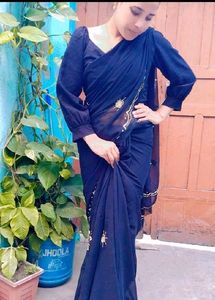 😍Mahrom SAREE , Black Sare , Pink Nighty