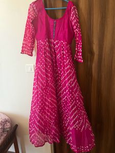 Bandhani Anarkali With Contrast Dupatta