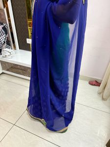 Elegant Green &amp; Blue Embroidered Saree