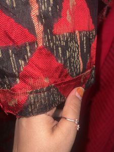 Red &amp; Black Printed Kurta with Dupatta
