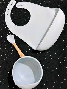 Kids Station Silicone Bib With Bowl Spoon For Baby