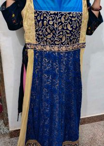Blue &amp; Gold Embroidered Fabric