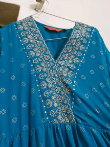 Rangriti V Neck Ethnic Motifs Print Puff Sleeve