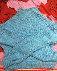 Aqua Knit Turtleneck Sweater