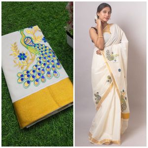 Not used Kerala Saree with Peacock Embroidery