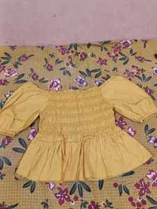 Yellow Smocked Off-Shoulder Top