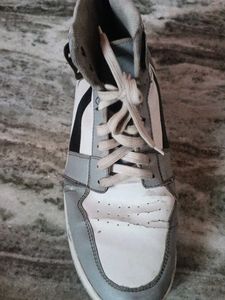 Gray &amp; White Striped High Top Sneakers