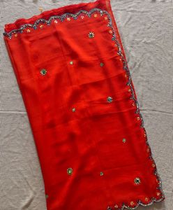 Bright Orange Saree With Blouse