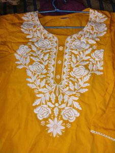 Embroidery Yellow Short Kurti