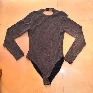 Shimmery Long Sleeve Backless Bodysuit