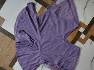 Lilac Peplum Top with Sheer Sleeves