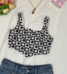 Floral Checkerboard Crop Top