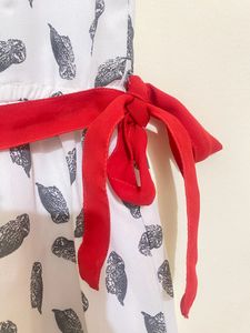 White &amp; Red Designer Neck Dress