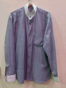 Striped Mandarin Collar Shirt