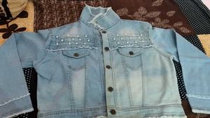 Denim Jacket with Pearl Detail