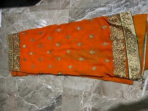 Orange Embroidered Saree