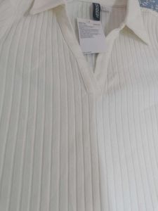 Hnm Collared Jersey Bodycon Dress In White