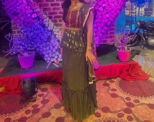 Ethnic Skirt With Peplum Top And Net Duppata