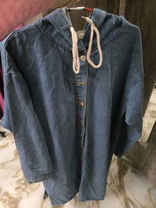 Stylish Denim Hooded Overcoat