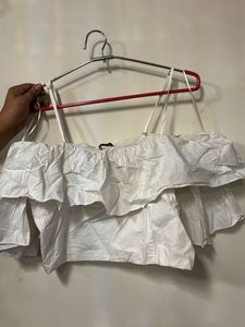 Zara White Off-Shoulder crop Top