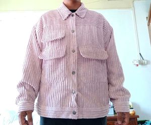 Korean Pink Corduroy Button-Down Jacket