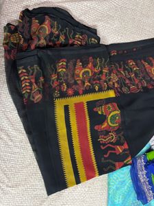 Printed Black Chiffon Saree
