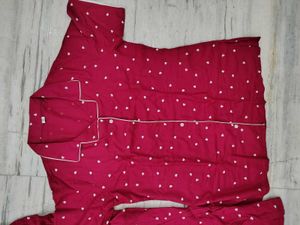 Heart Print Burgundy Pajama Set