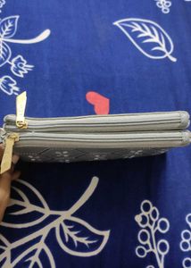 Gray Floral Hexagon Embroidery Pouch/ Purse