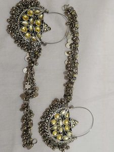 Silver Crystal Ear Ring with Chain