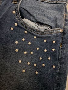 Denim Skirt with Pearls