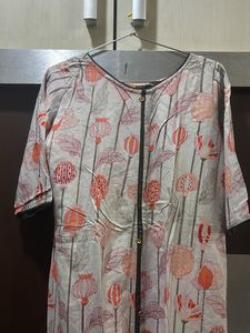 Printed Grey &amp; Orange Kurta