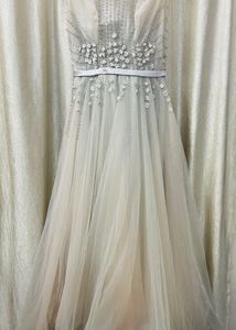 Elegant Tulle Evening Gown Silver New