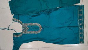 Teal Embroidere Suit And Trouser