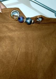 Chic Brown Off-shoulder Top With Bead Detailing