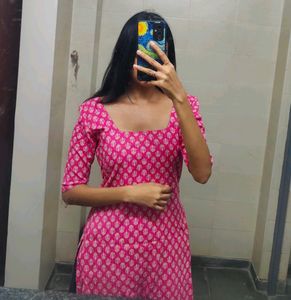 Square Neck Pink Ethnic Kurti