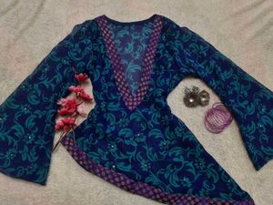 Y2k Floral Print Asymmetrical Sheer Kurti Top