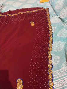 Elegant Maroon Embellished Saree