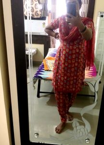Red Printed Patiala Suit