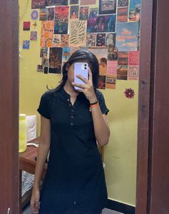 Black Button-Up Short Kurta
