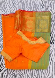 orange  green colour combination saree