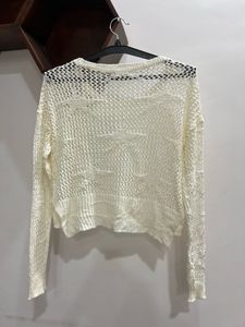 white Crochet Knit Sweater