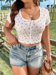 Trendy White Floral Design Fitted Top