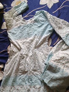 Kurta Pant Full Chicken Work Sky Blue