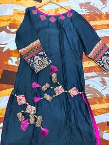 Teal Kurti with Pink Details