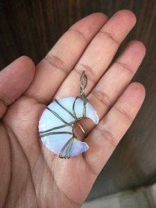 Fire Opal Crystal Pendant Moon Shaped