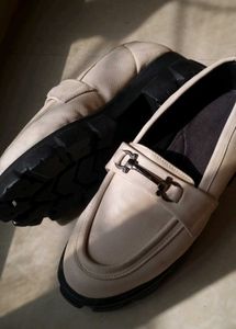 Elegant Beige Loafers with Metal Detail