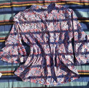 Patterned Top with Flared Sleeves
