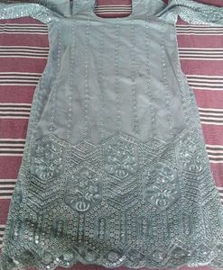 Mirror Work Powder Blue Full Sleeve Kurti