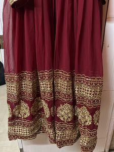 Maroon Anarkali Dress with Gold Details