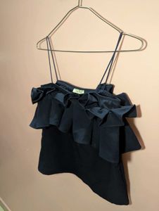 Black Ruffle Detail Top
